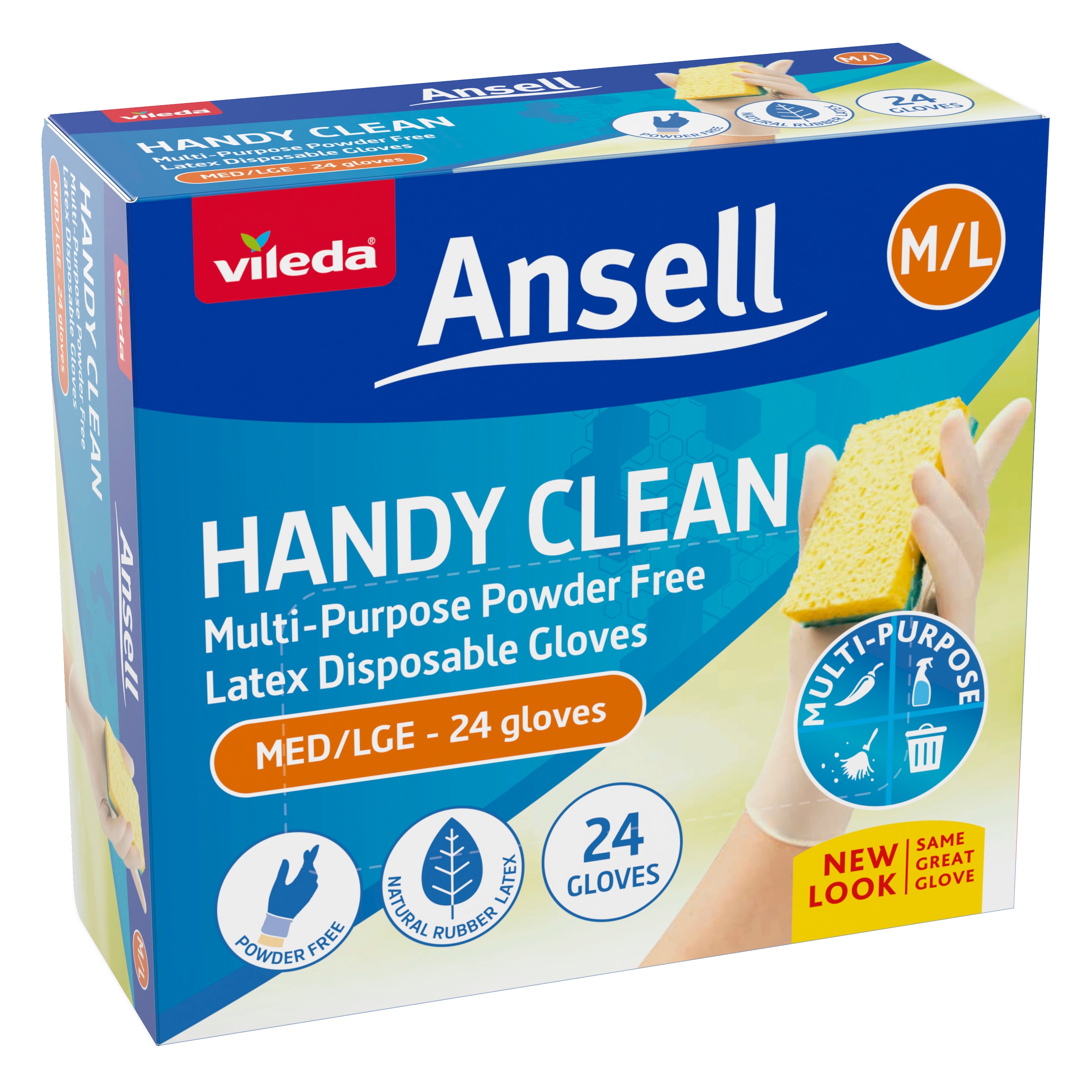 Vileda Ansell Handy Clean Latex Gloves 24-Pack - M/L