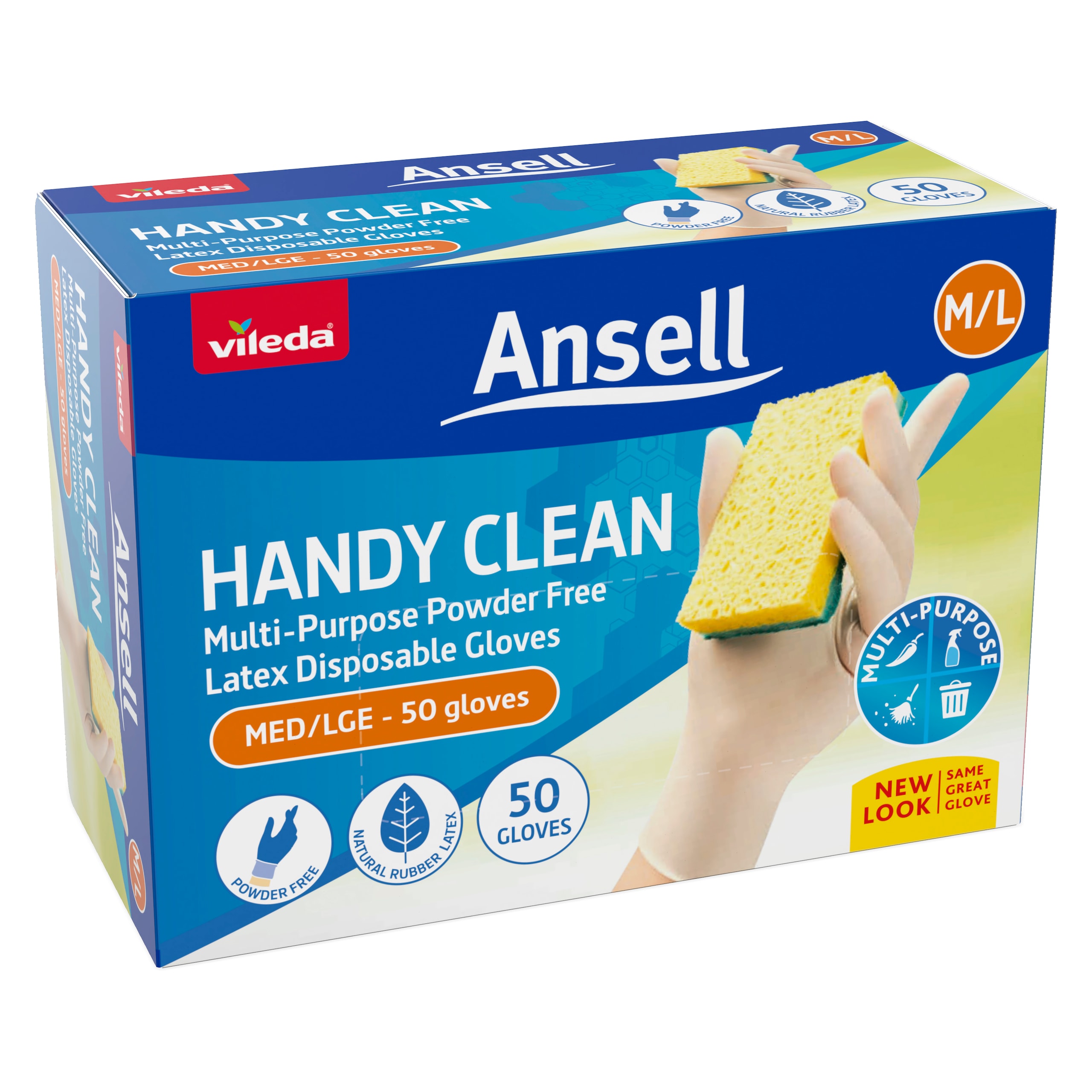 Vileda Ansell Handy Clean Latex Gloves 50-Pack - M/L