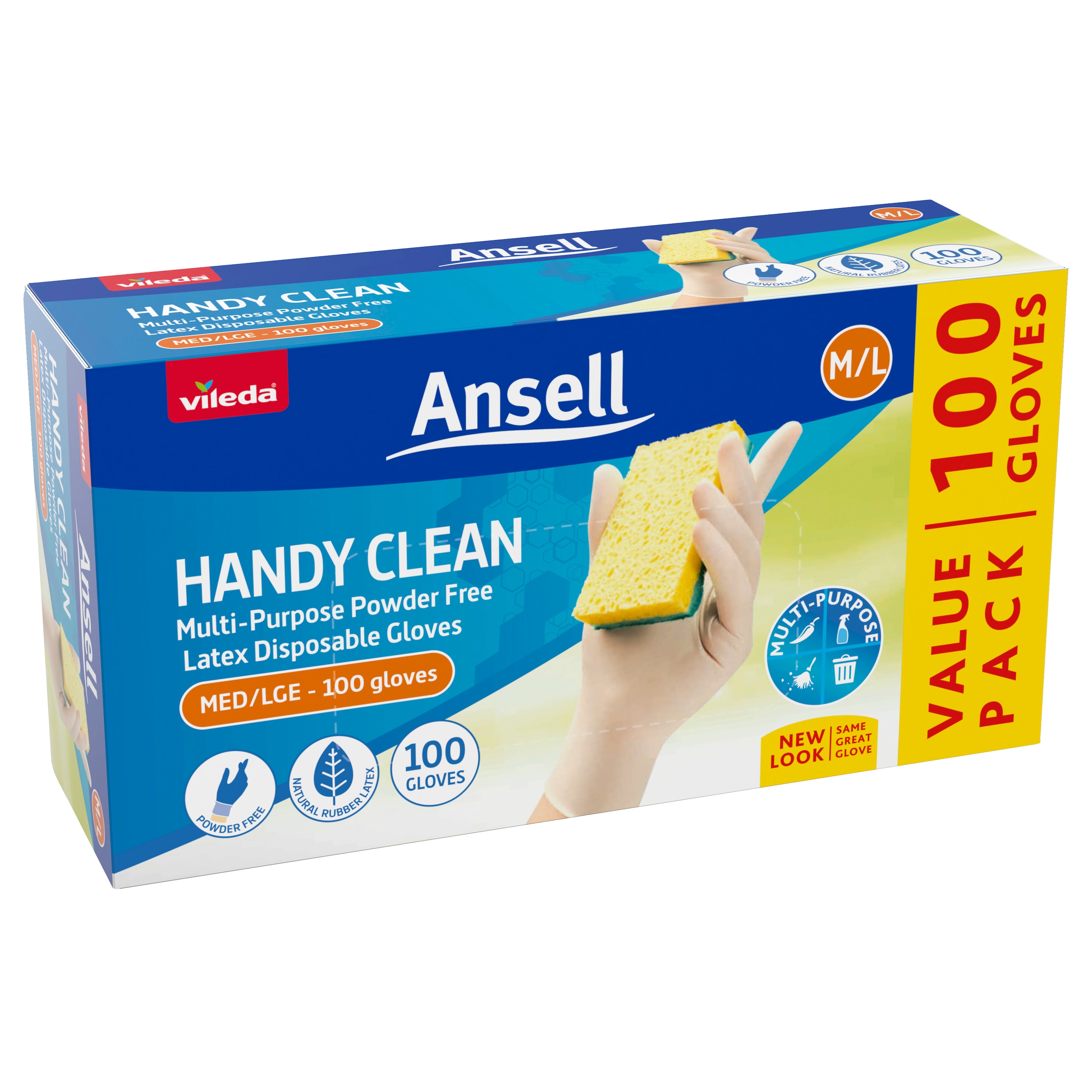 Vileda Ansell Handy Clean Latex Gloves 100-Pack - M/L