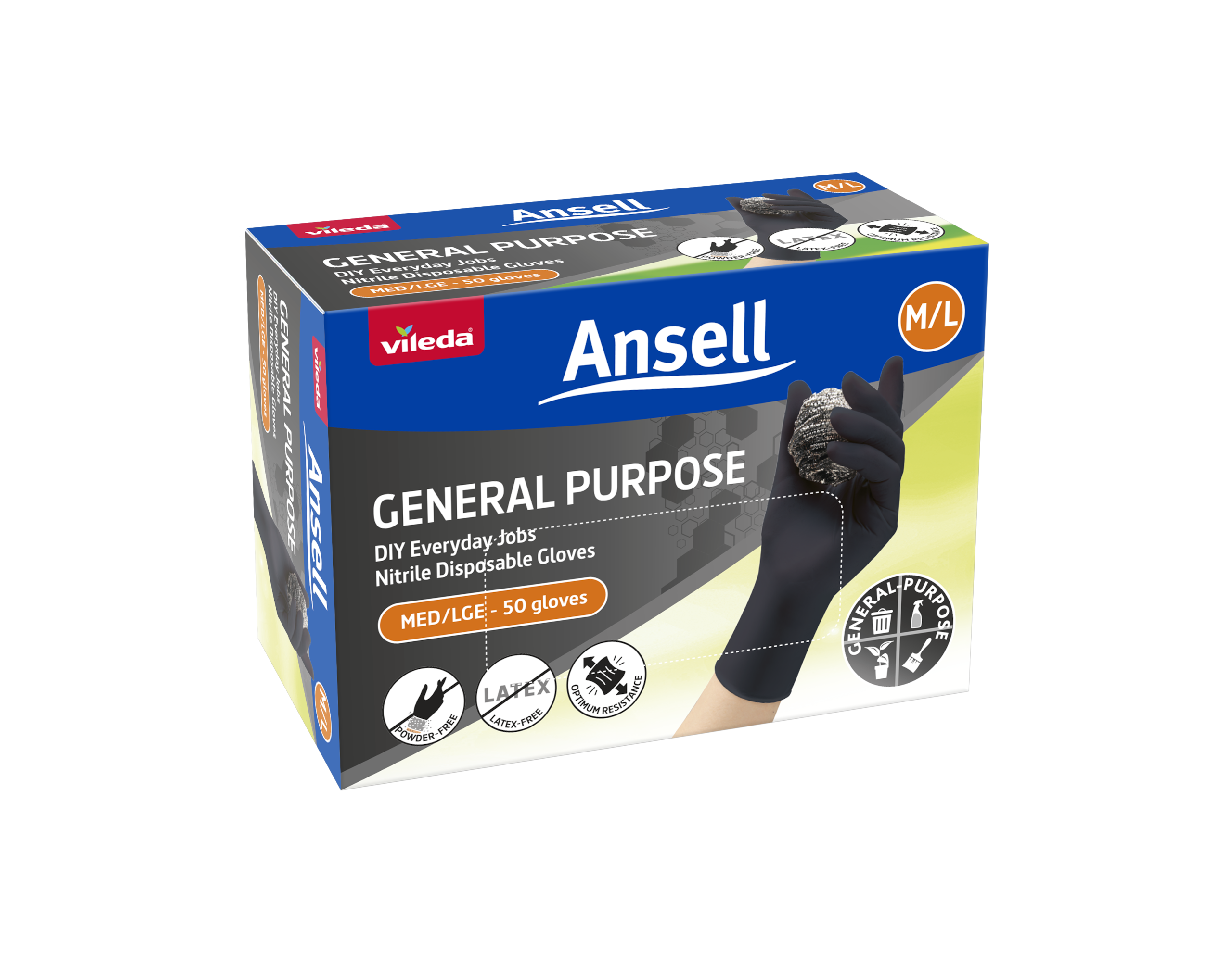 Vileda Ansell General Purpose Nitrile Gloves 50-Pack - M/L