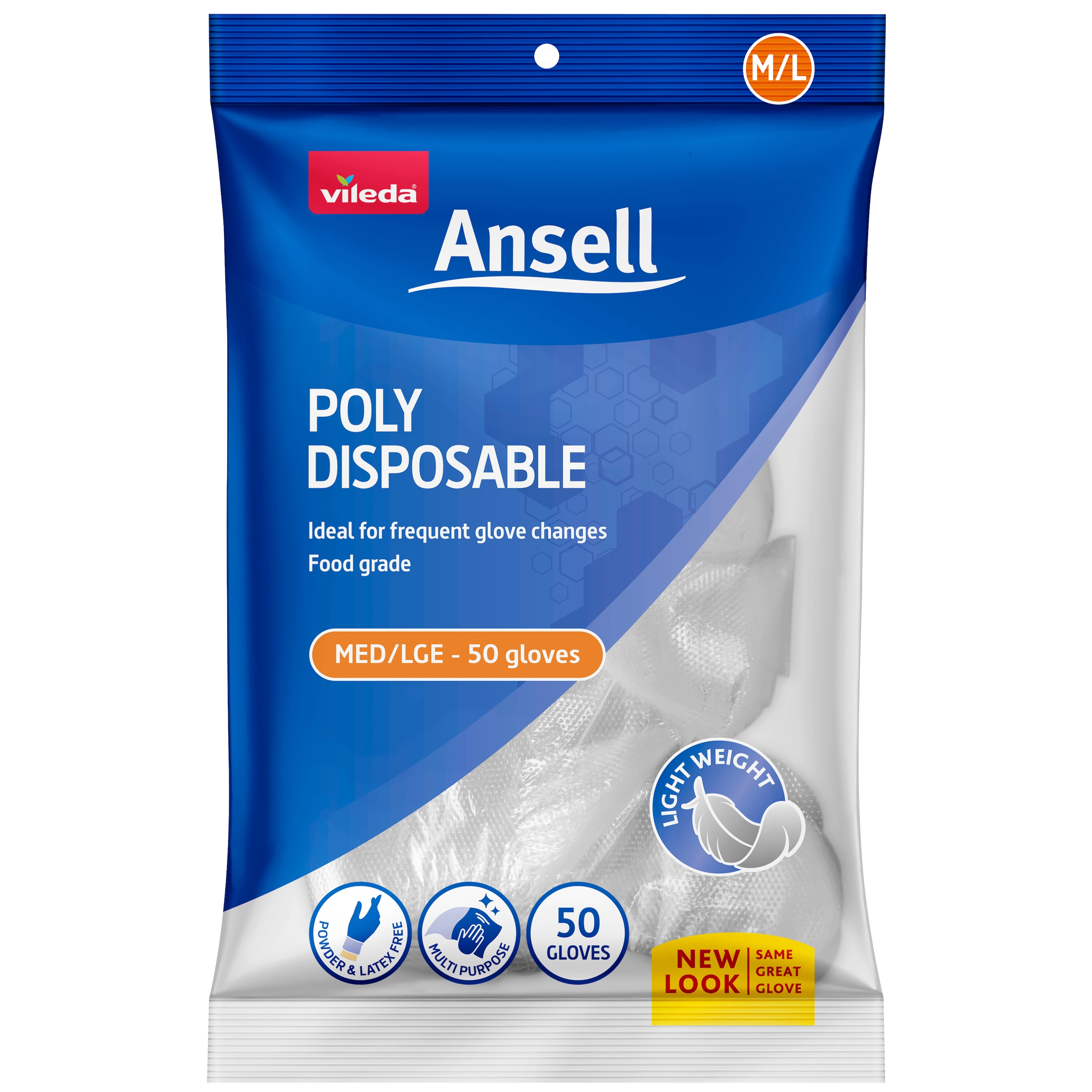 Vileda Ansell Poly Single Use Disposable Gloves 50-pack 