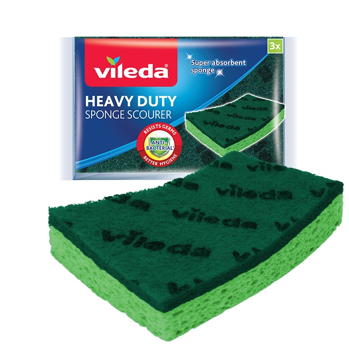 Vileda Anti-bacterial Heavy Duty Sponge Scourer 3pk - for better hygiene!