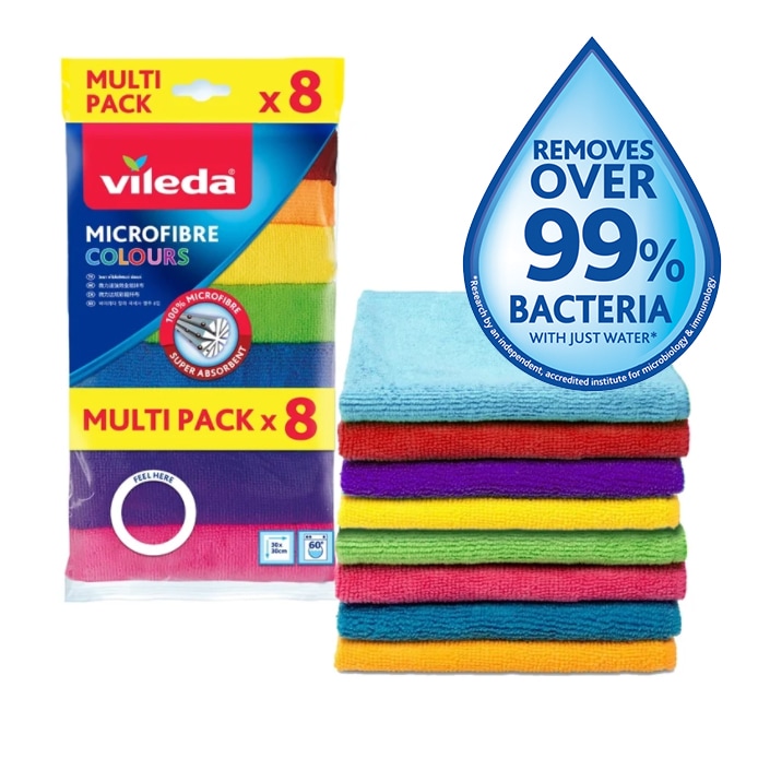 Vileda Microfibre Colours – multi-purpose cloths 8pk