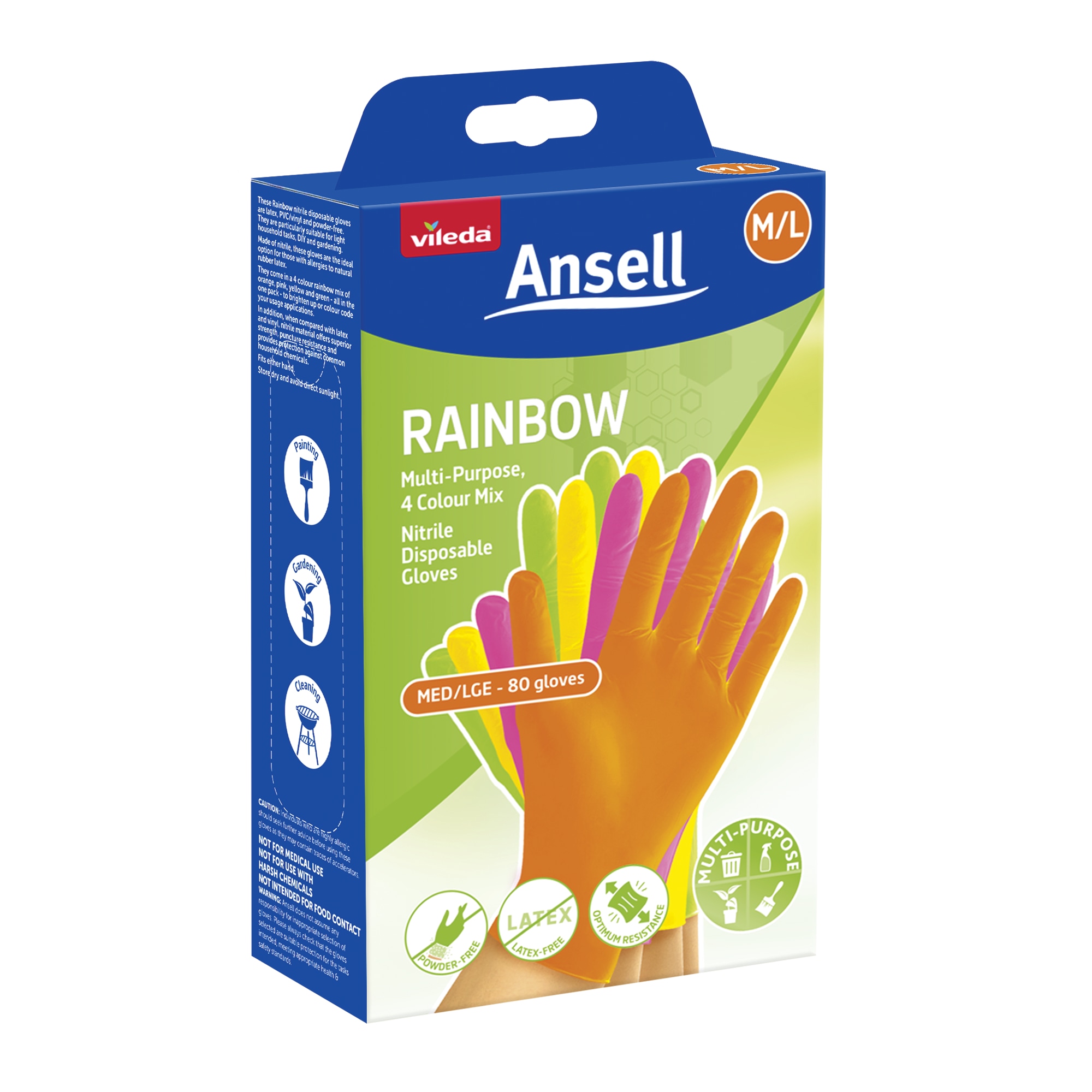 Vileda Ansell Rainbow Nitrile Gloves 80-Pack - M/L