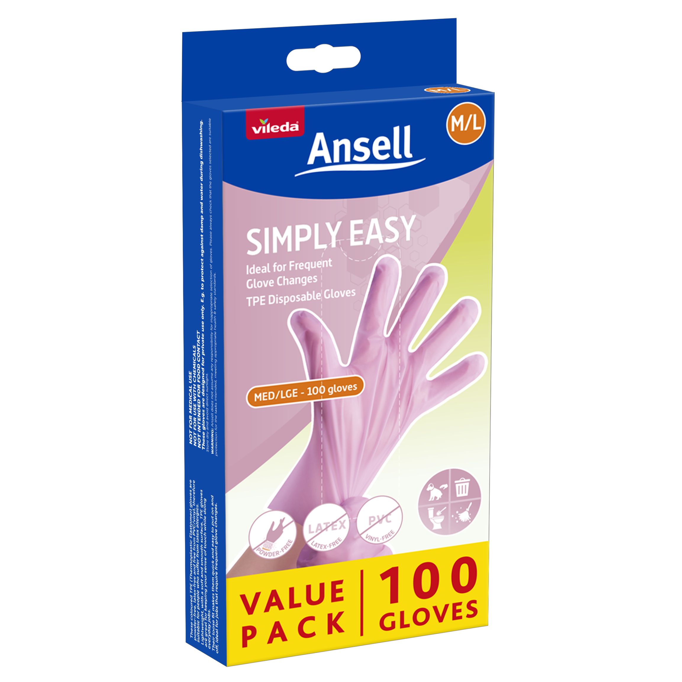 Vileda Ansell Simply Easy TPE Gloves 100-Pack - M/L 