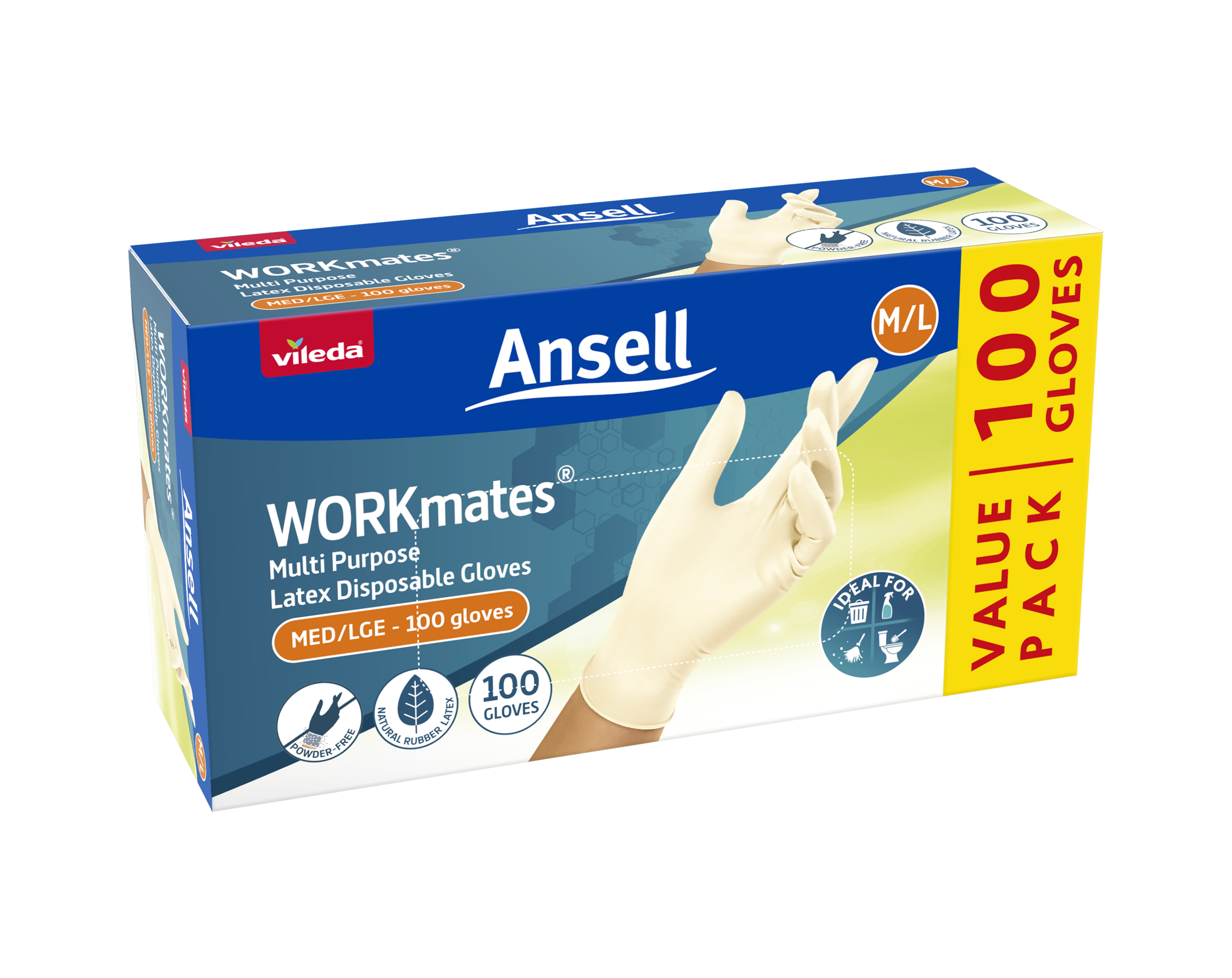 Vileda Ansell WORKmates® Latex Gloves 100PK - M/L